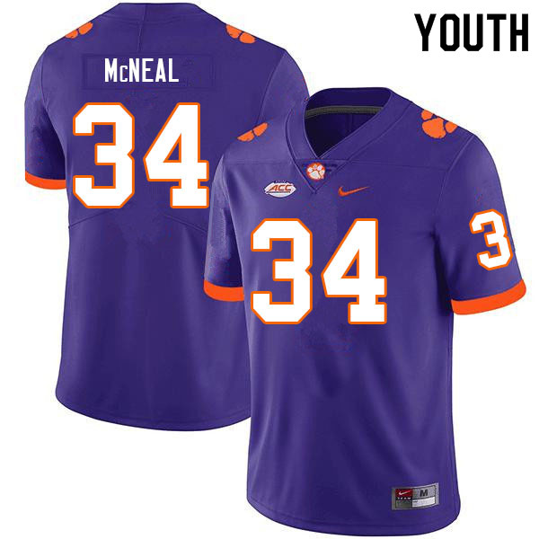 Youth #34 Kevin McNeal Clemson Tigers College Football Jerseys Sale-Purple - Click Image to Close